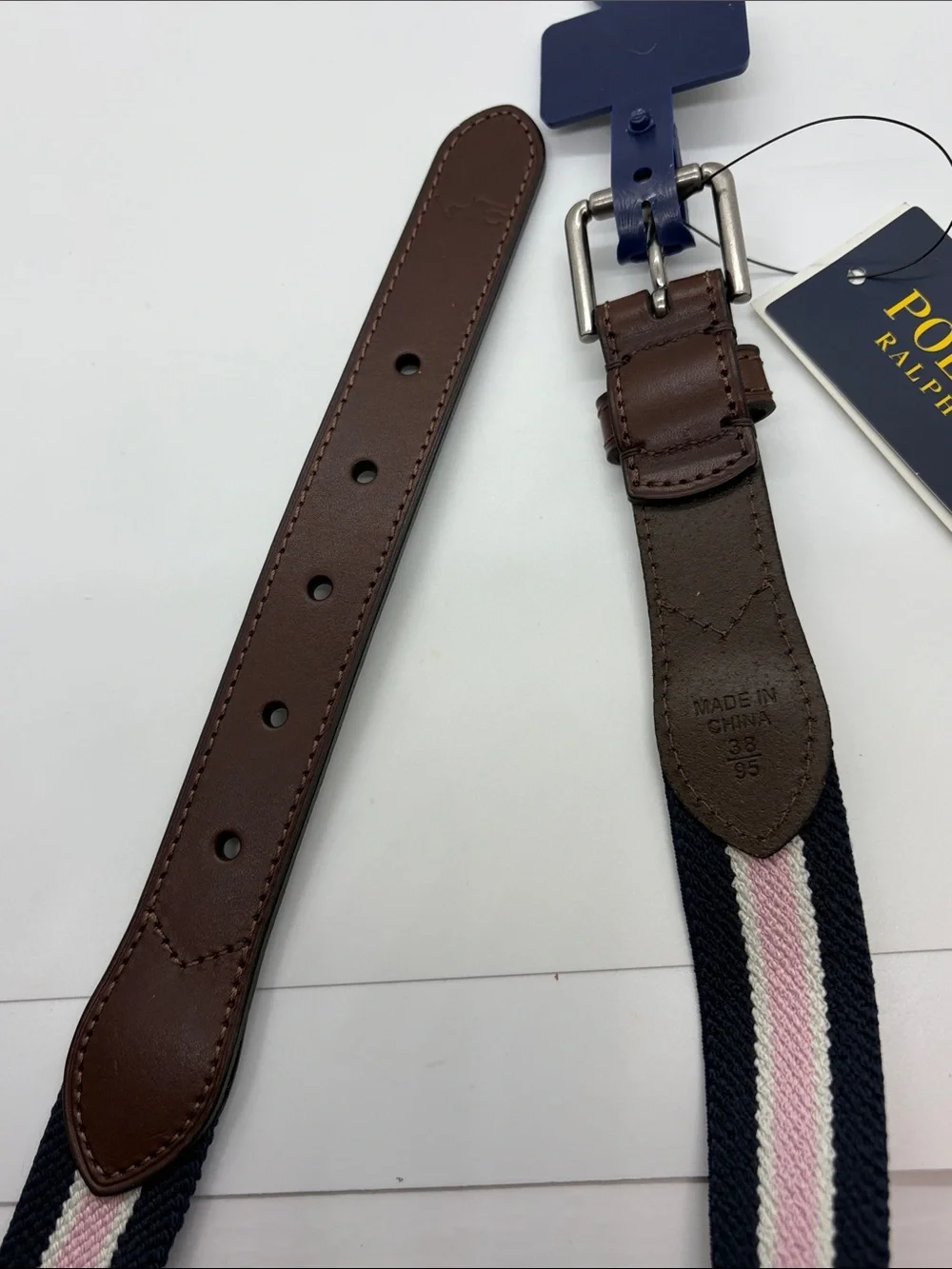 Ralph Lauren Men’s Polo golf belt sz 38 NWT Pink,Navy&White